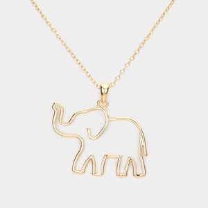 Gold Elephant Pendant Necklace Metal Cut Out Charm Chain Jewelry